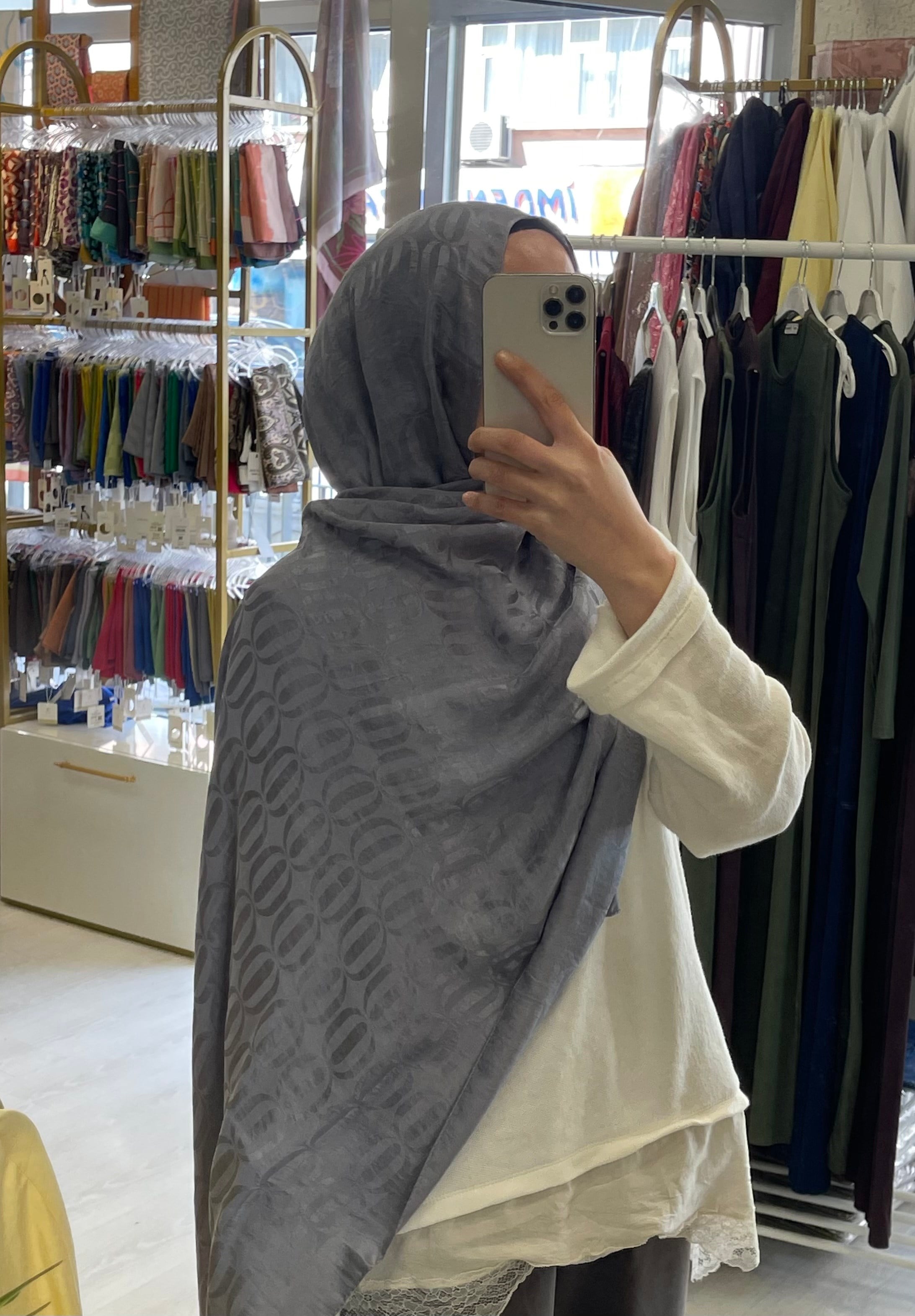 Halka Desen Şal - Gümüş