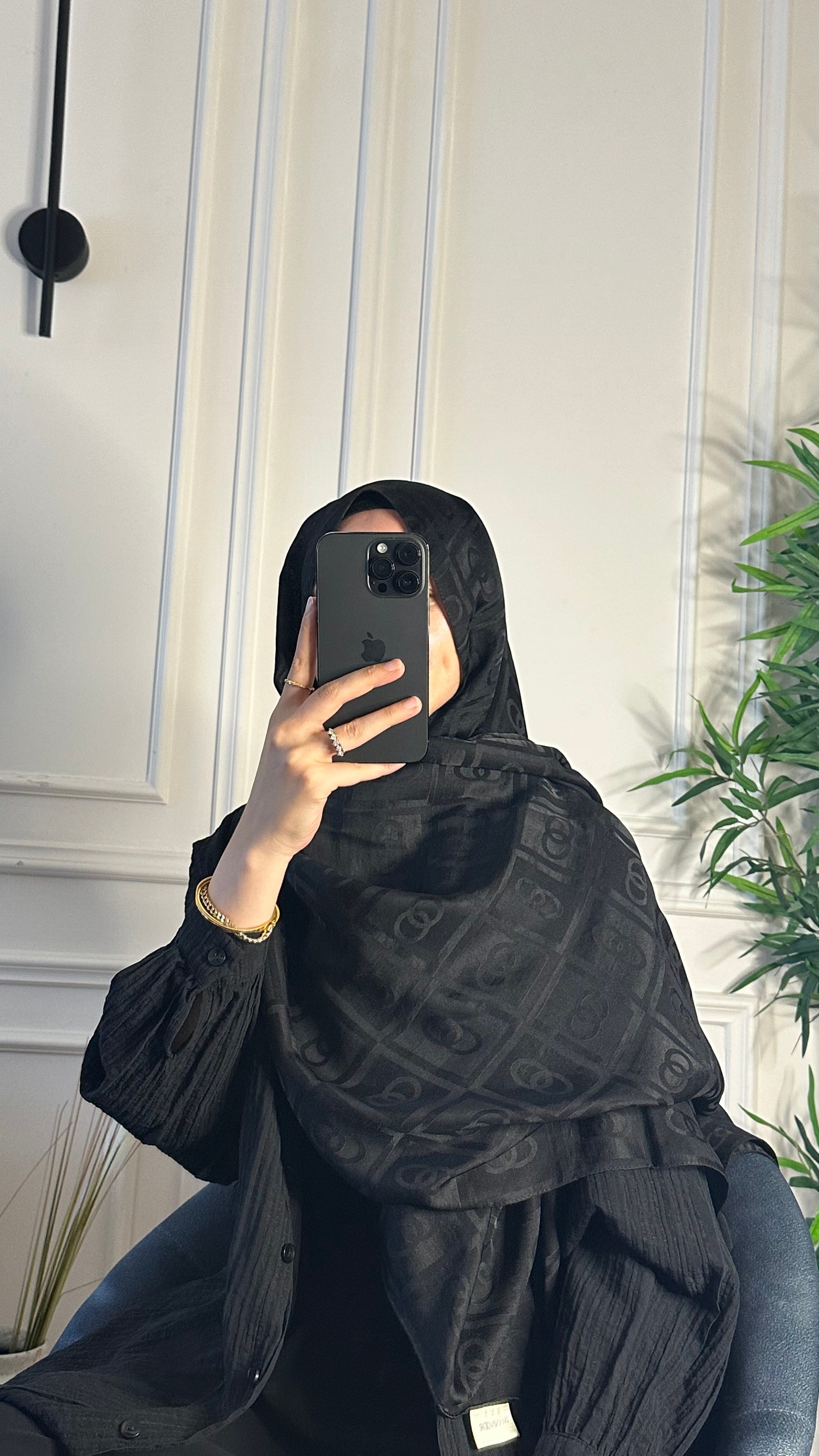 Kareo Halka Desen Şal - Siyah