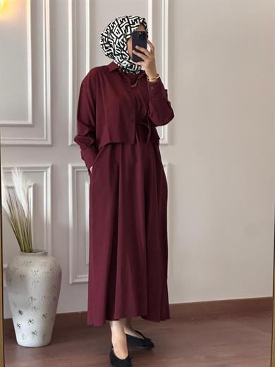 Elbise Gömlek İkili Takım- Bordo