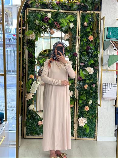 Uzun Kol Bisiklet Yaka Tam Boy- Krem