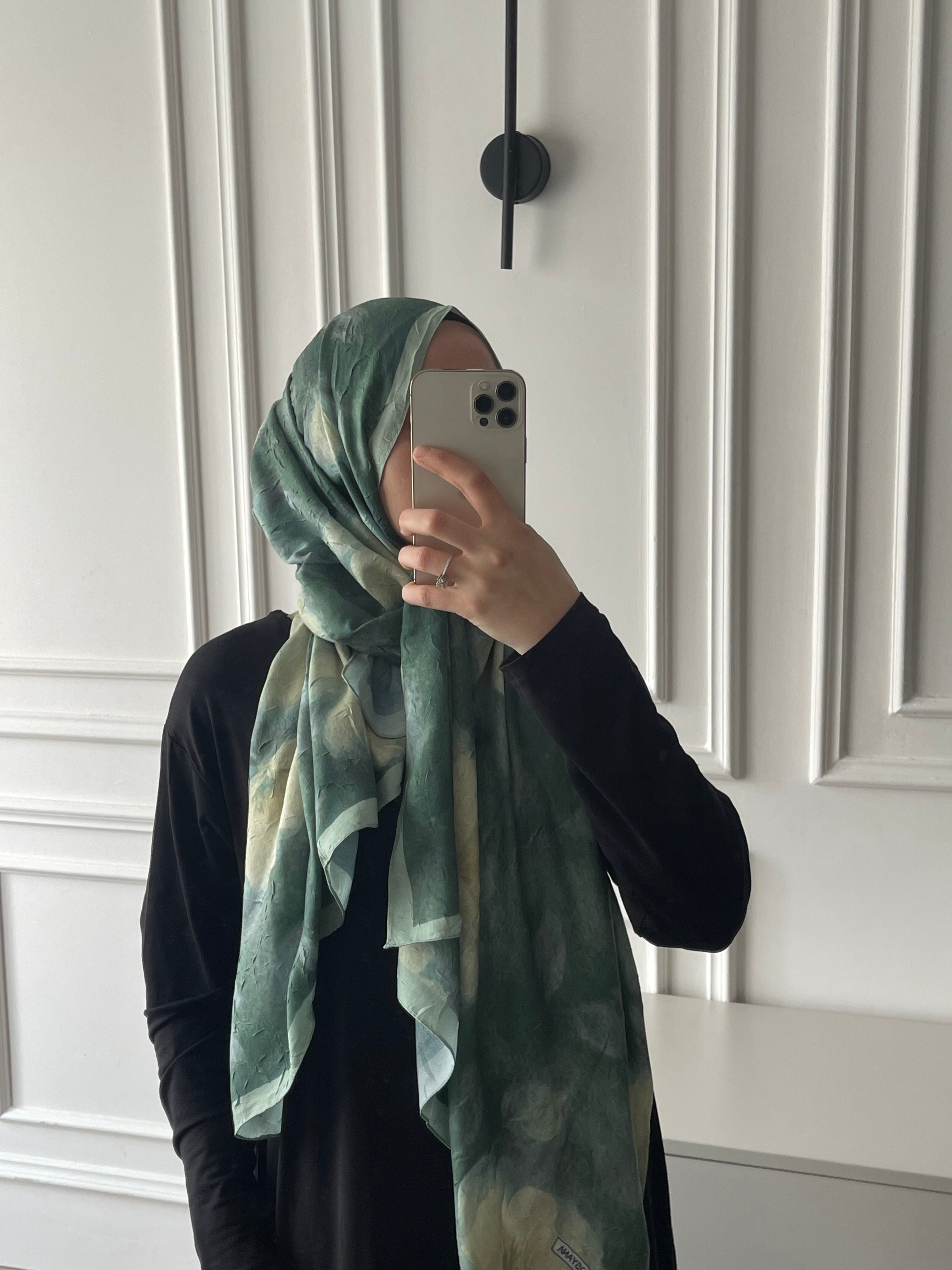 Çiçek Desen Bambu Jakar - Küf Yeşil