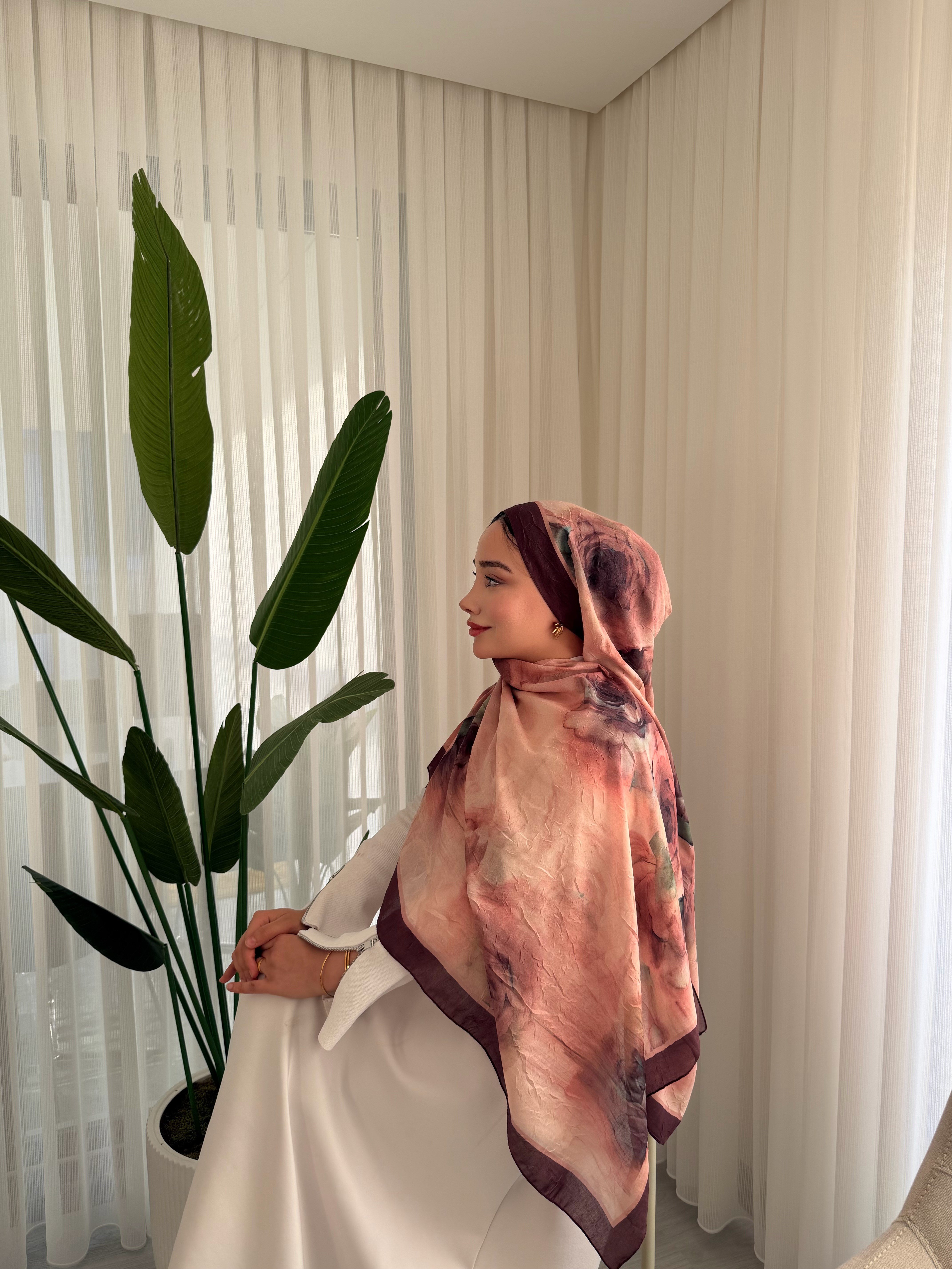 Çiçek Desen Bambu Jakar - Mürdüm