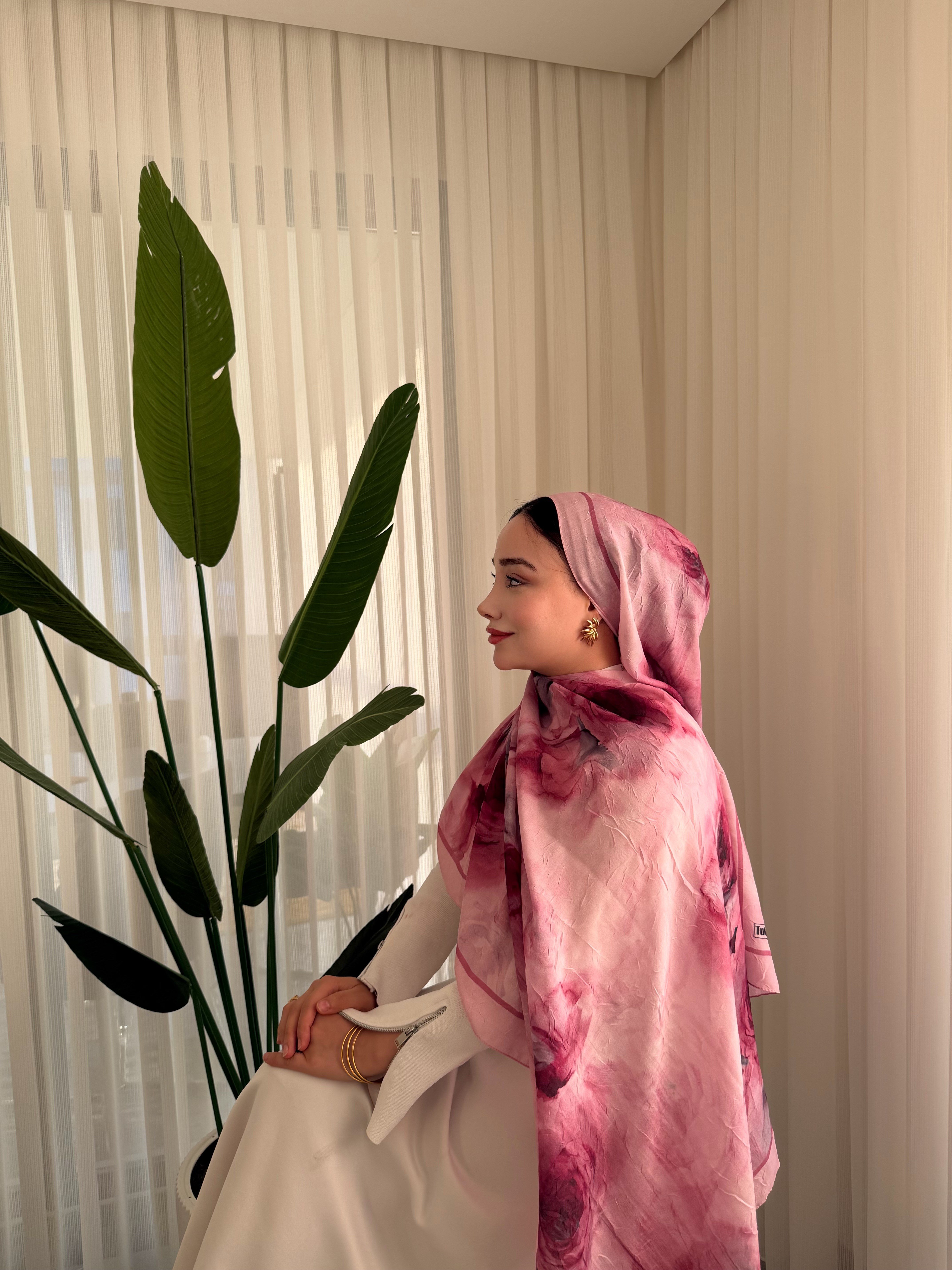 Çiçek Desen Bambu Jakar - Pembe