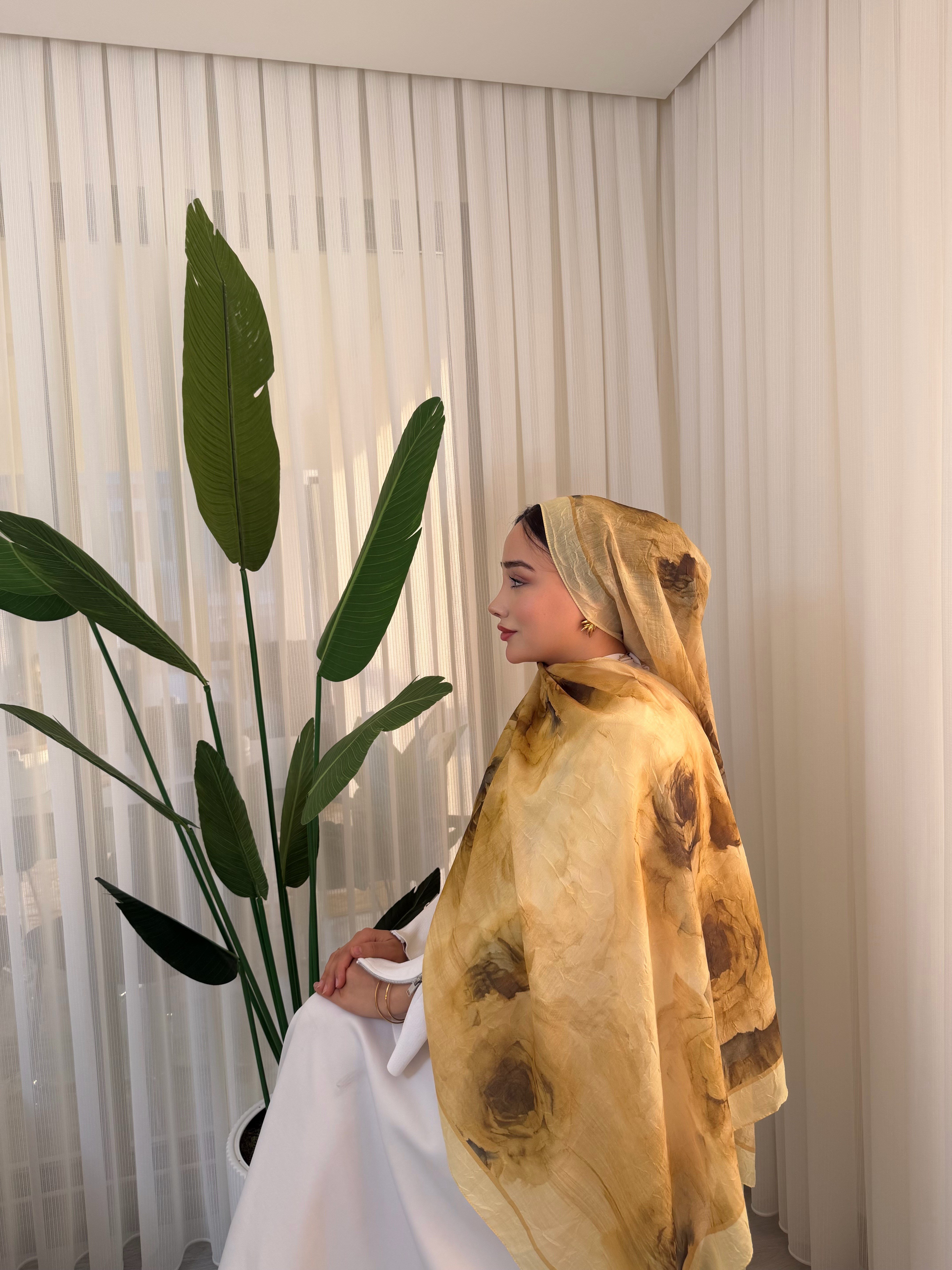 Çiçek Desen Bambu Jakar - Sarı