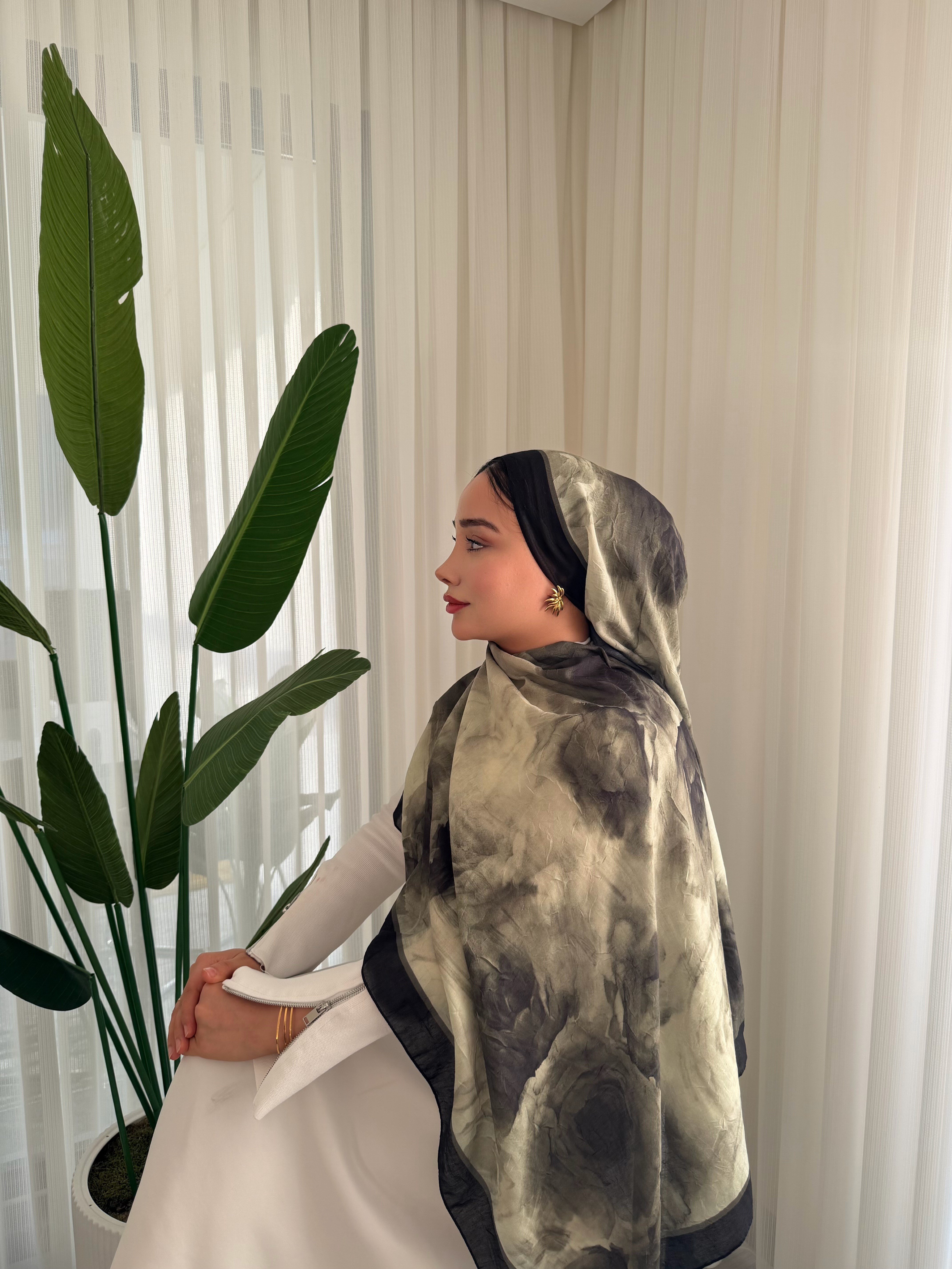 Çiçek Desen Bambu Jakar - Vizon