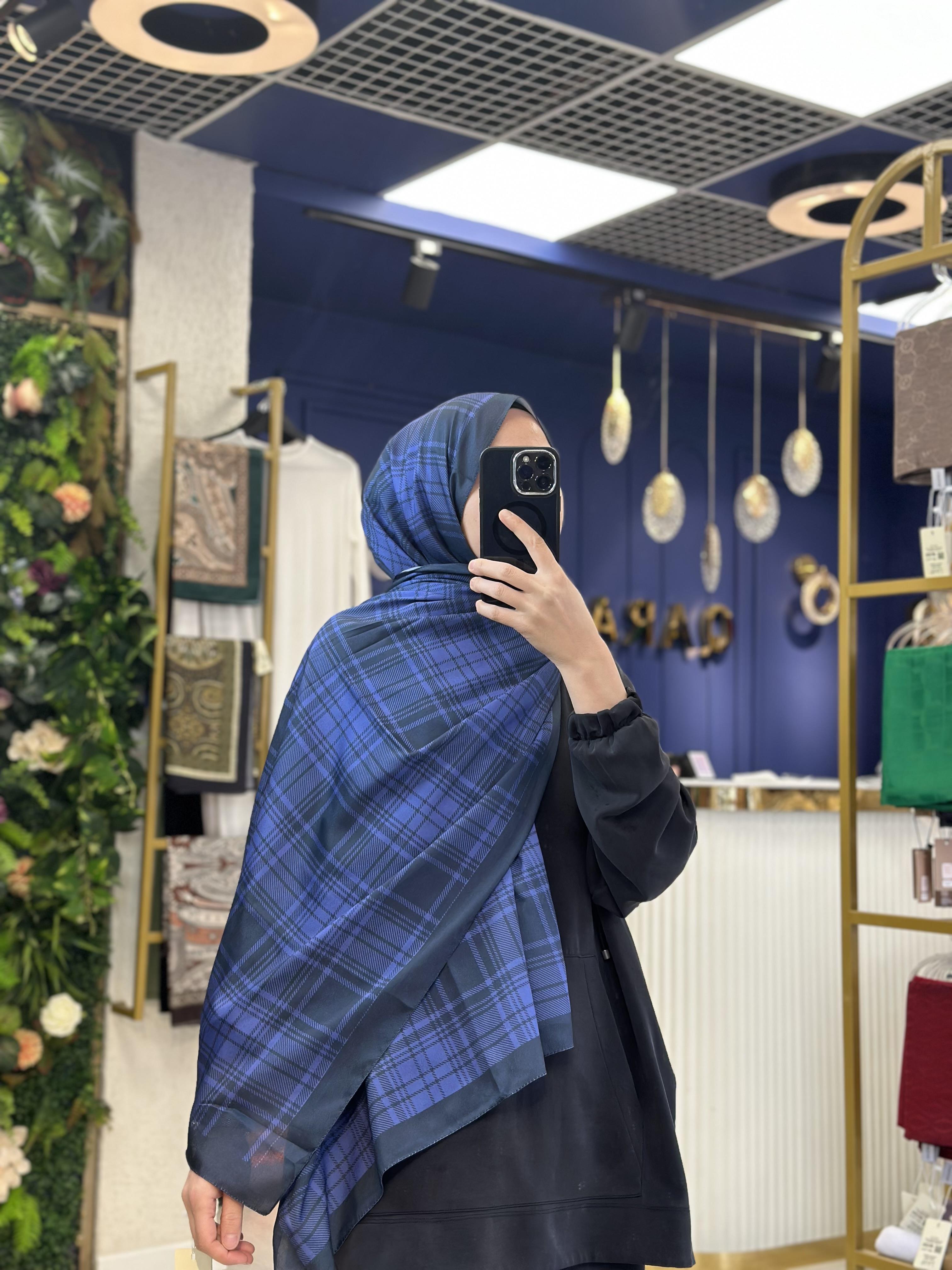 Ekose Desen Şal - Saks Mavisi