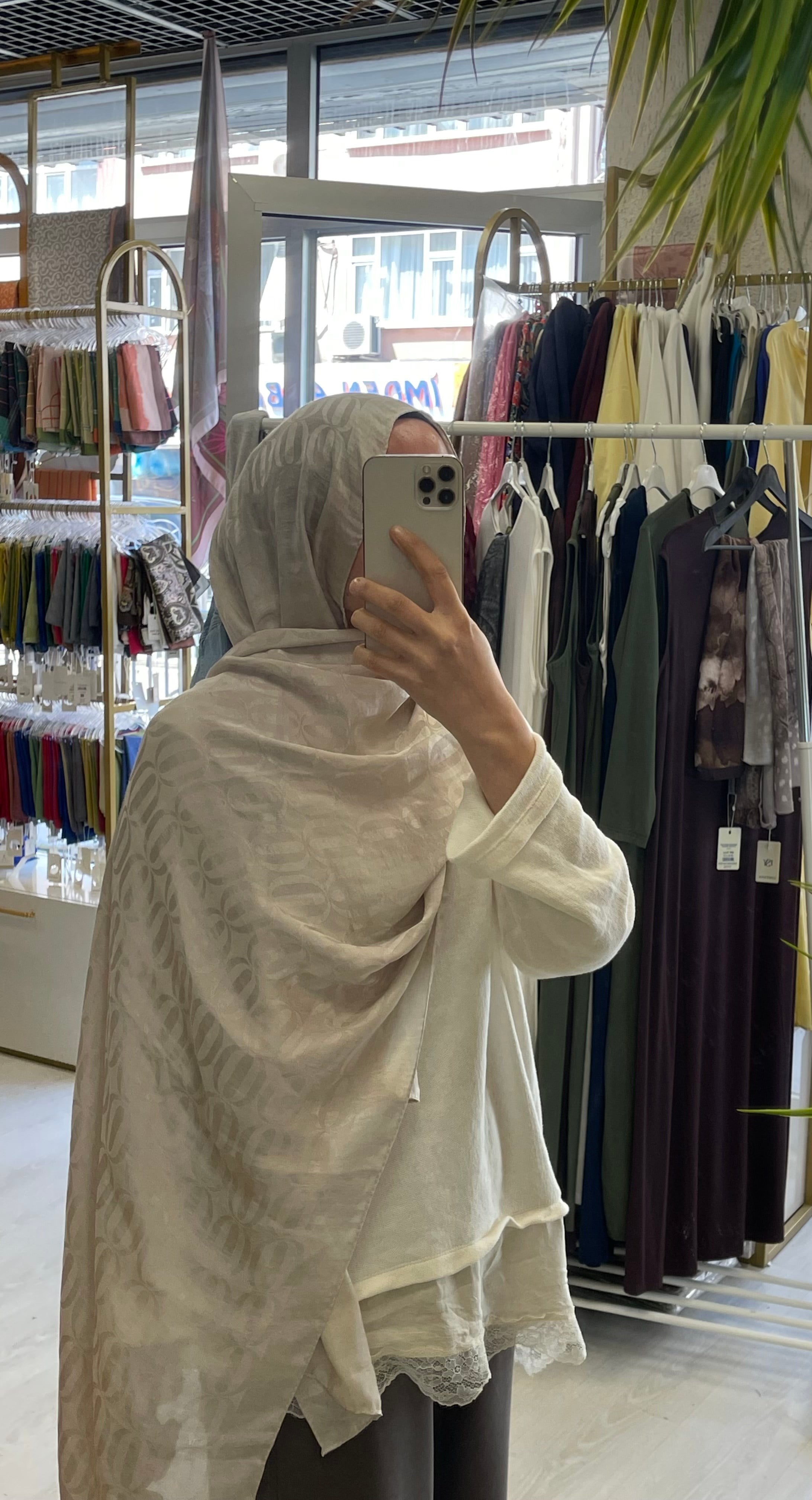 Halka Desen Şal - Krem