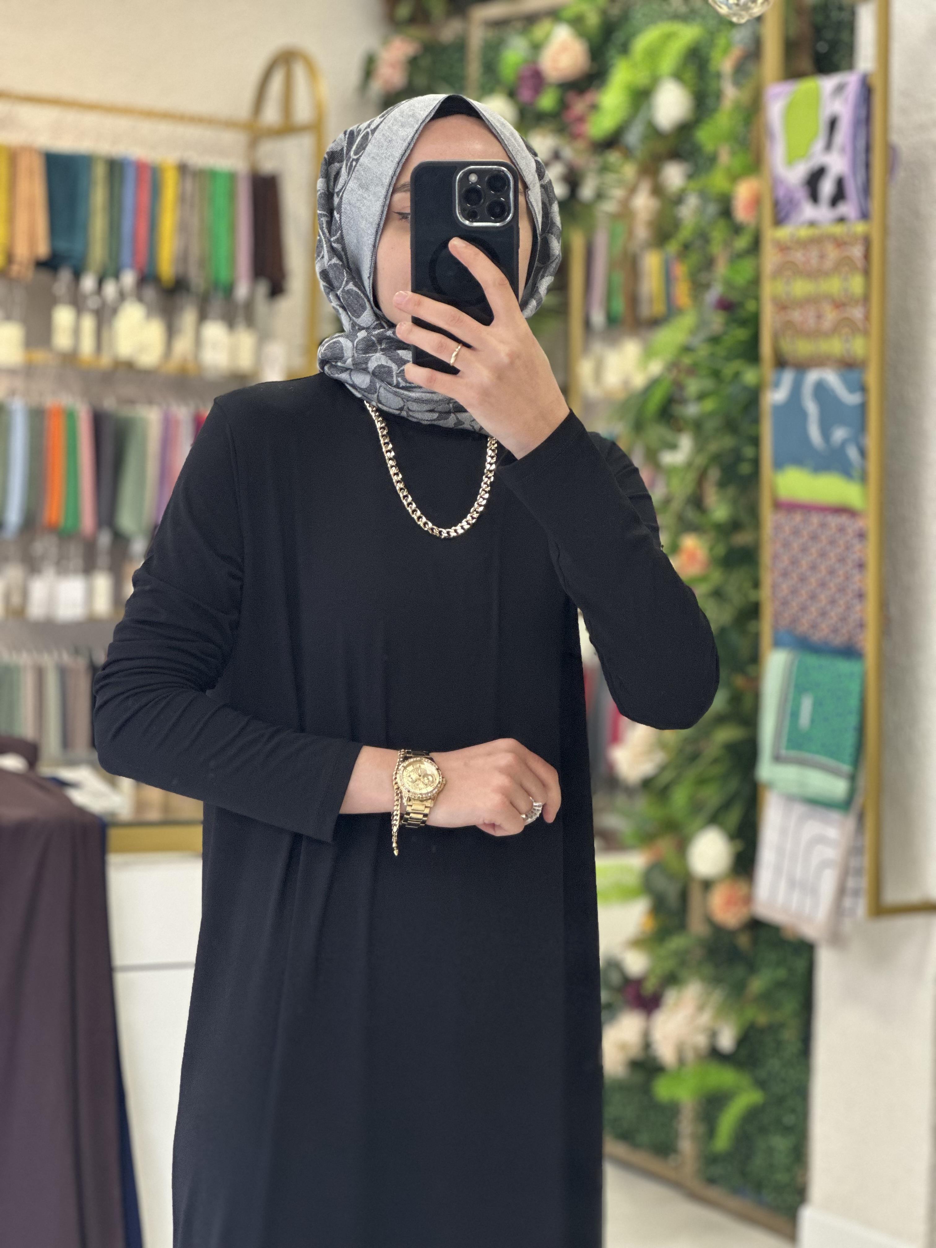 Uzun Kol Bisikleyet Yaka Tam Boy - Siyah