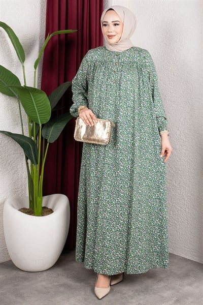 Çiçek Desenli Viskon Elbise MİNT