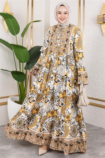 Geniş Kol Tesettür Elbise VİZON