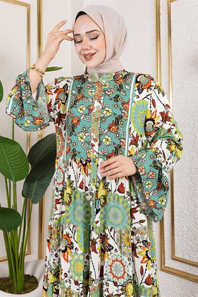 Geniş Kol Tesettür Elbise YEŞİL