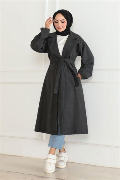 Kruvaze Yakalı Kaşe Kaban ANTRASİT