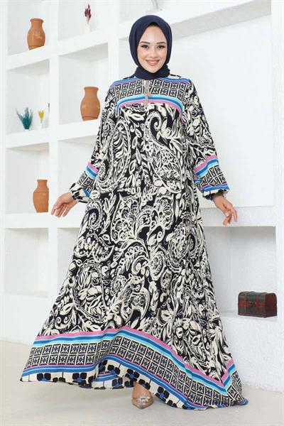 Püskül Detaylı Viskon Elbise LACİVERT