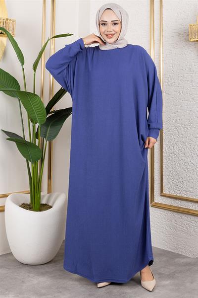 Yarasa Kollu Bürümcük Elbise İNDİGO