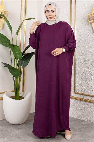 Yarasa Kollu Bürümcük Elbise MÜRDÜM