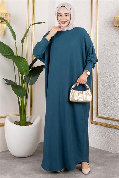 Yarasa Kollu Bürümcük Elbise PETROL