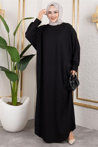 Yarasa Kollu Bürümcük Elbise SİYAH