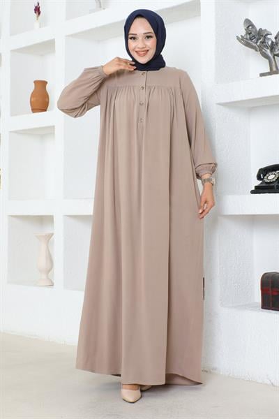 Yarım Düğmeli Viskon Elbise TAŞ