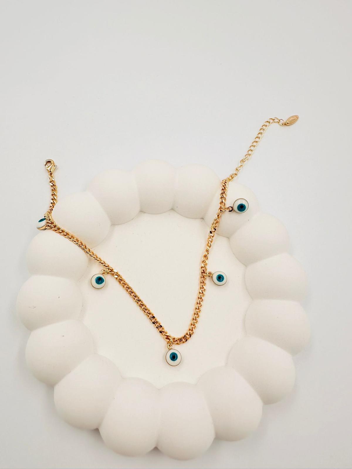 Evil eye seri vip gold beyaz halhal 00116