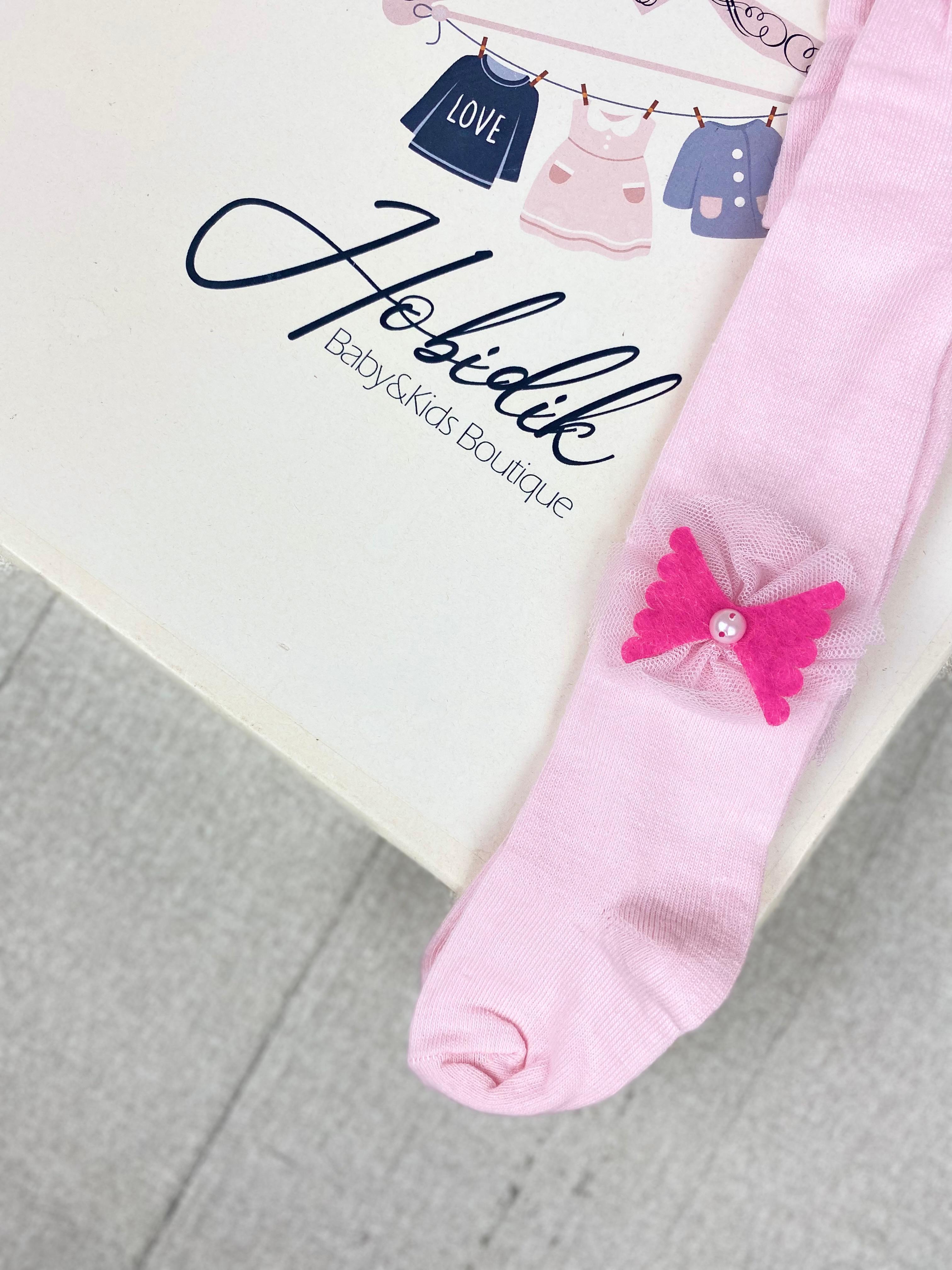 0-6 Ay Pembe Fiyonk Detaylı Külotlu Çorap
