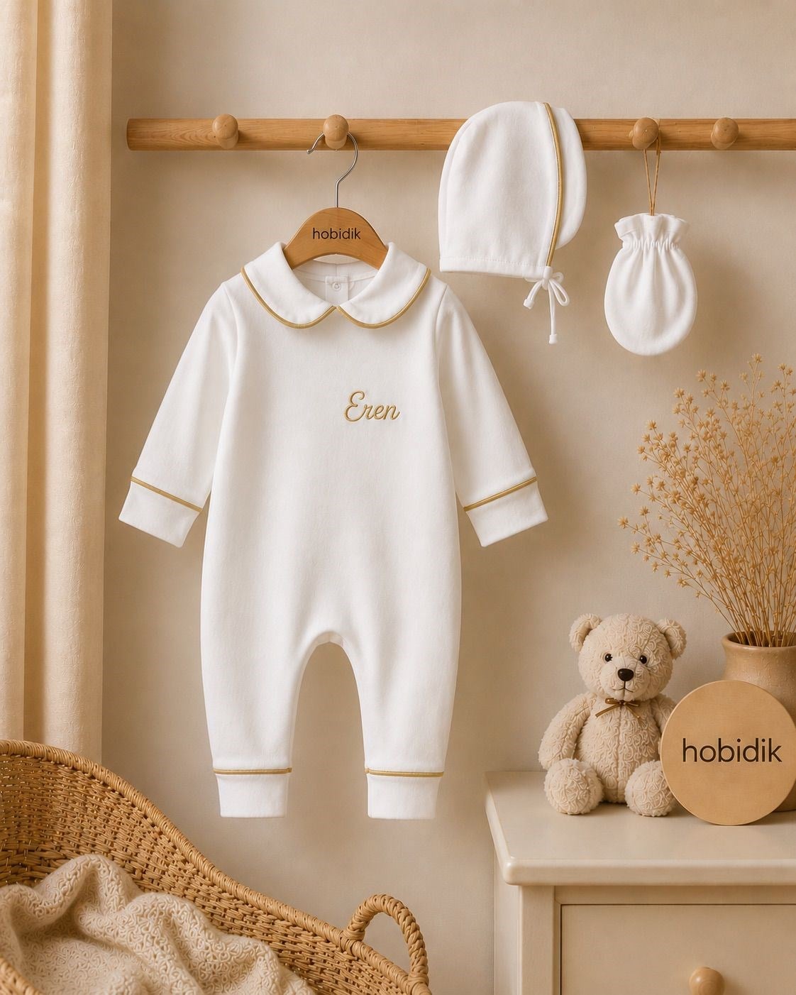 Bebek Gold  Biyeli  Penye Tulum Set Hastane Çıkışı