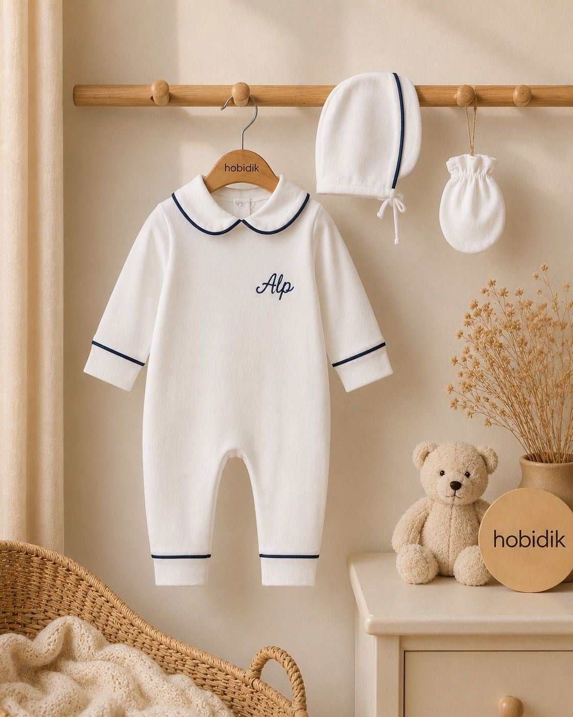 Bebek Lacivert Biyeli Penye Tulum Set Hastane Çıkışı