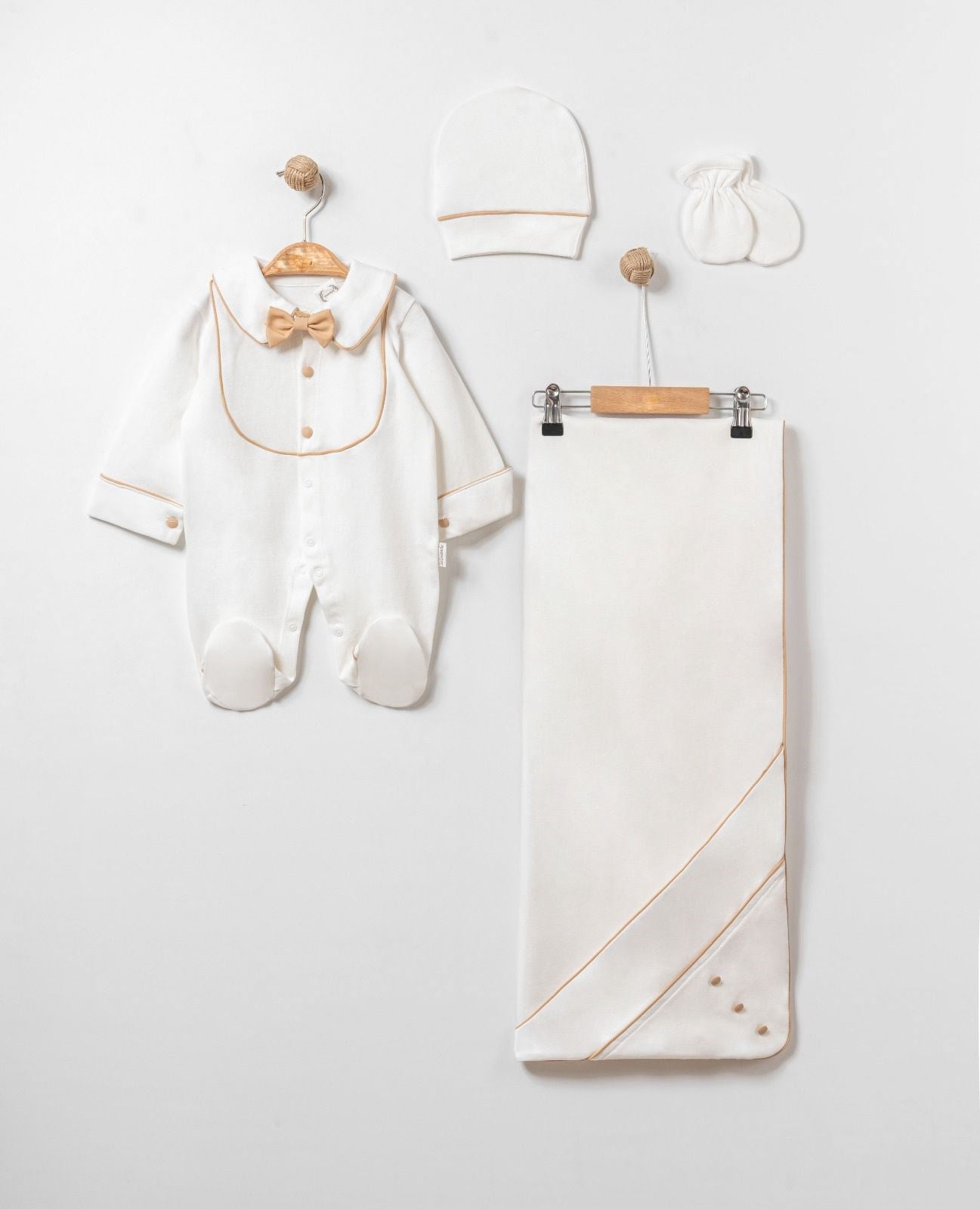 Erkek Bebek Gold Düğme Detaylı Battaniyeli Tulum Set