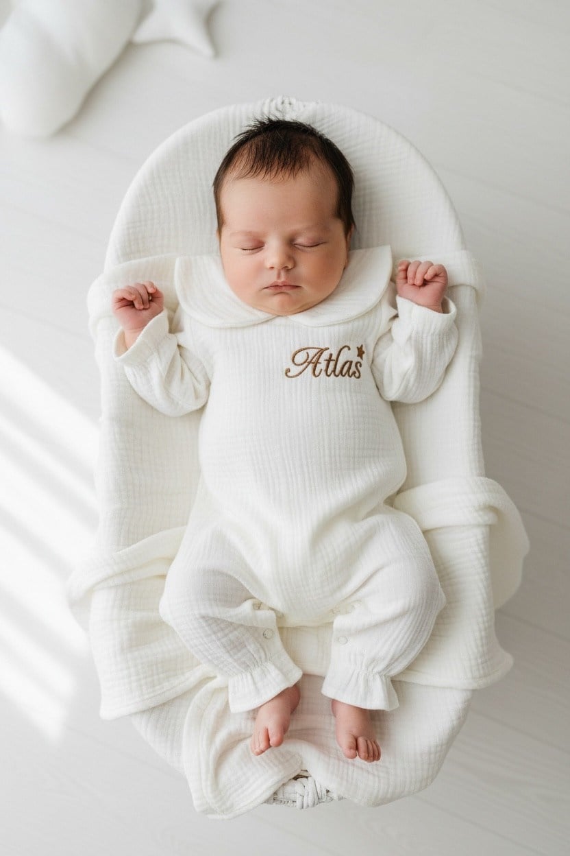 Erkek Bebek Müslin Bebe Yaka Tulum Set Hastane Çıkışı