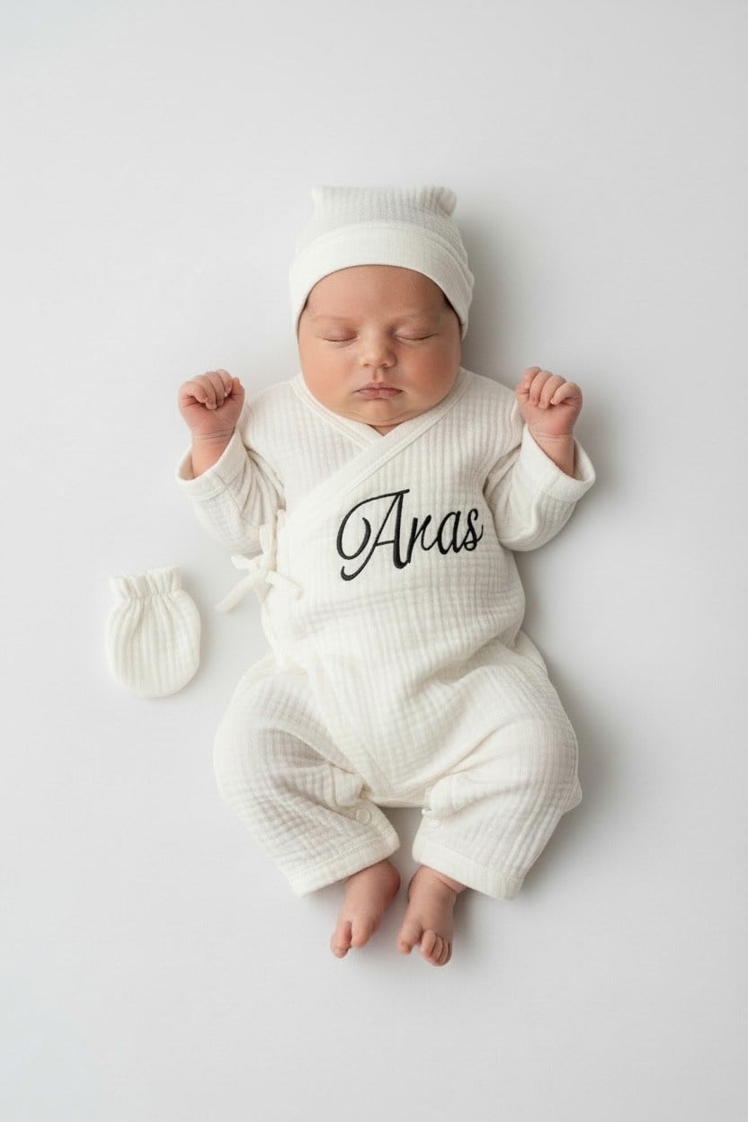 Erkek Bebek  Müslin Tulum Set Hastane çıkışı