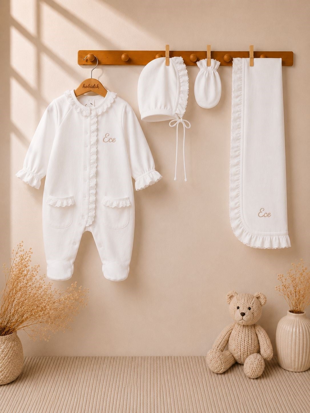 Kız Bebek Fistolu Fırfırlı Battaniyeli Tulum Set