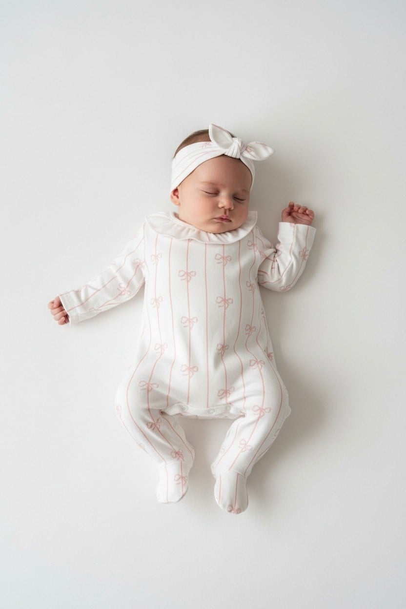 Kız Bebek Fiyonklu Penye Tulum Set Hastane Çıkışı 