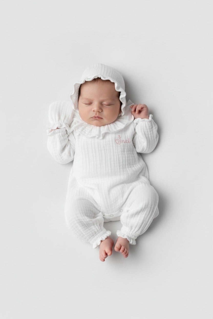 Kız Bebek Müslin Fırfırlı Tulum Set Hastane Çıkışı