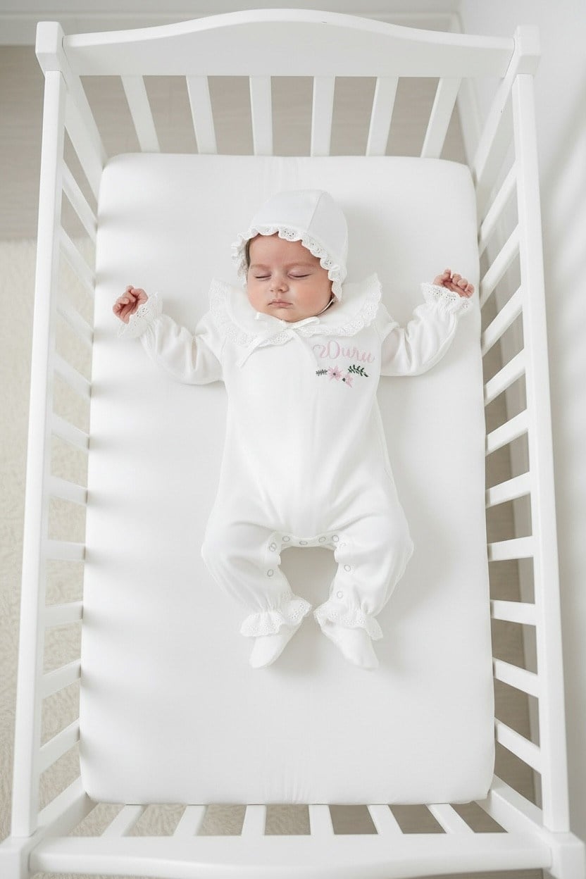 Kız Bebek Pamuk Saten Bebe Yaka Fistolu Tulum Set 
