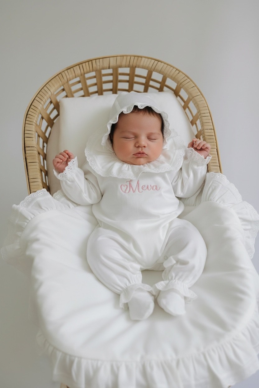 Kız Bebek Pamuk Saten Fırfırlı Fistolu Tulum Set