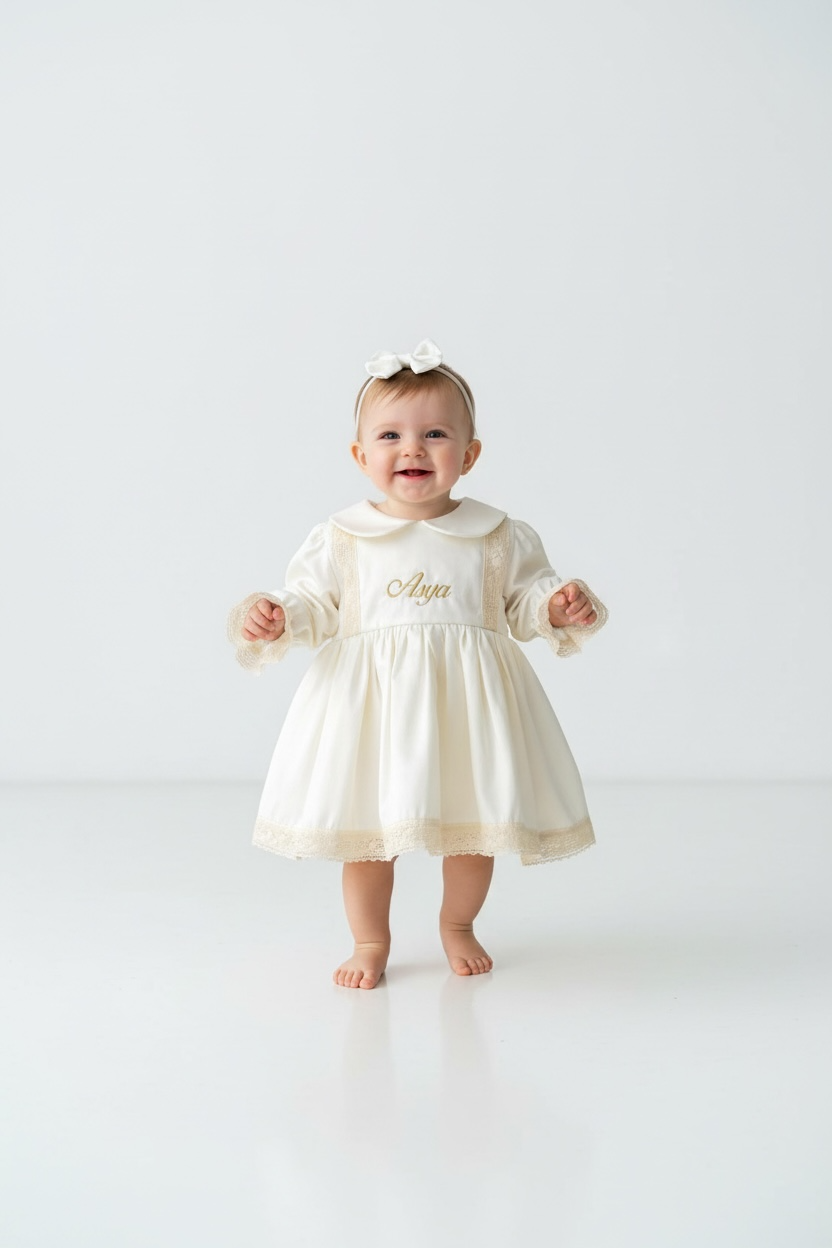 Krem Dantelli Elbise Set