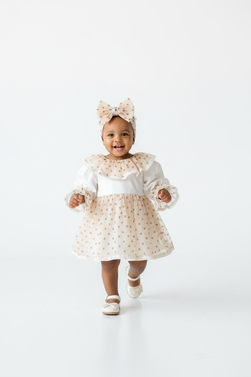 Puantiyeli Tül Kumaş Elbise 