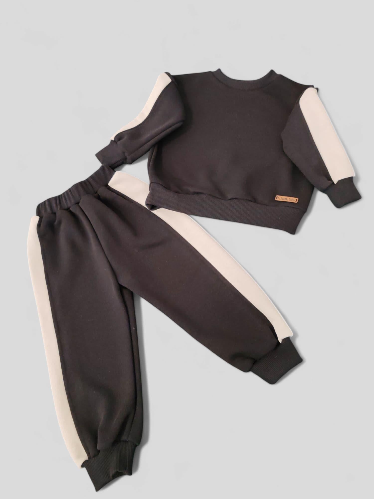 Unisex Bej Şeritli Siyah Alt Üst Takım