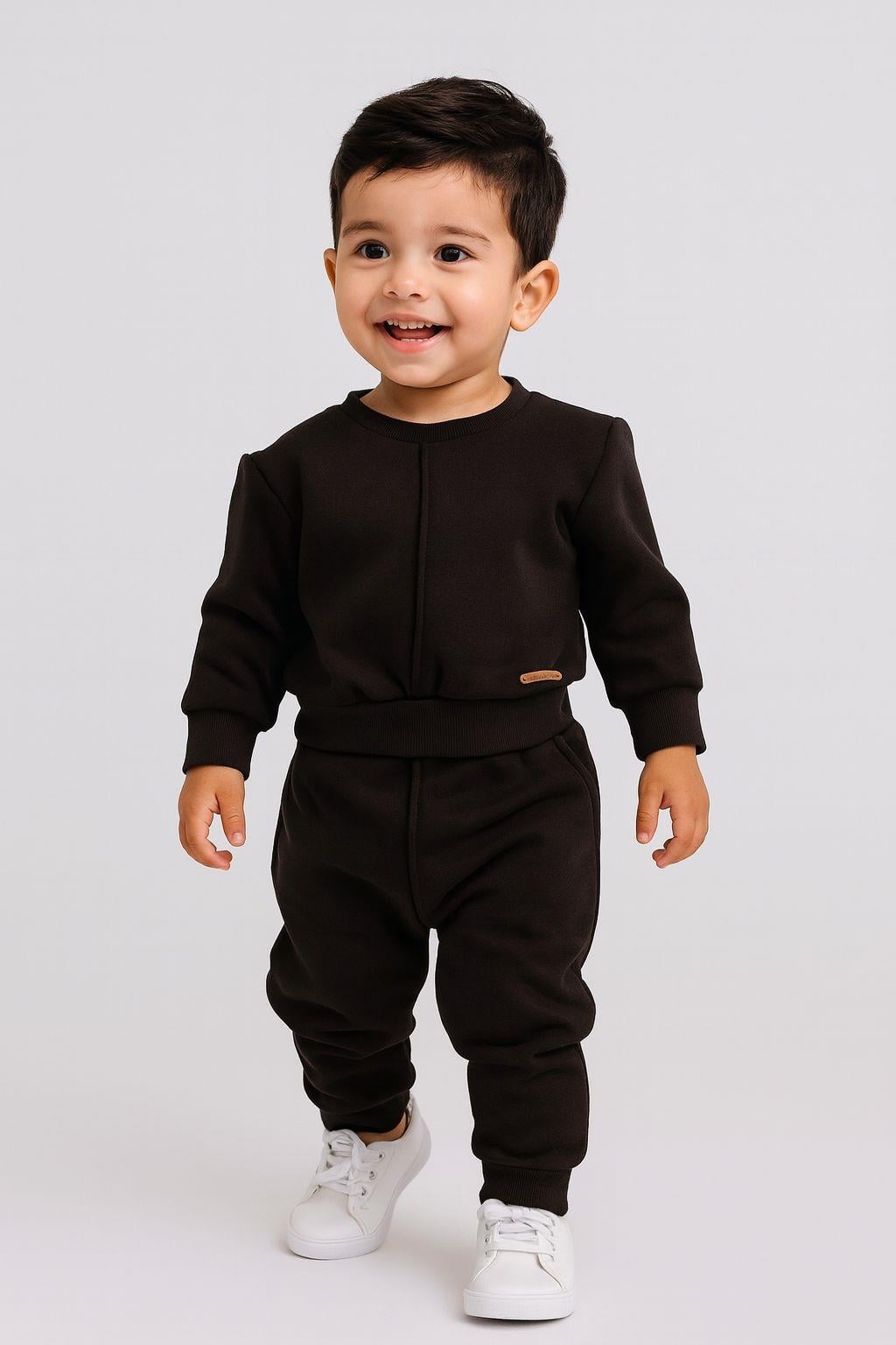 Unisex Siyah Nervür Detaylı Alt Üst Takım