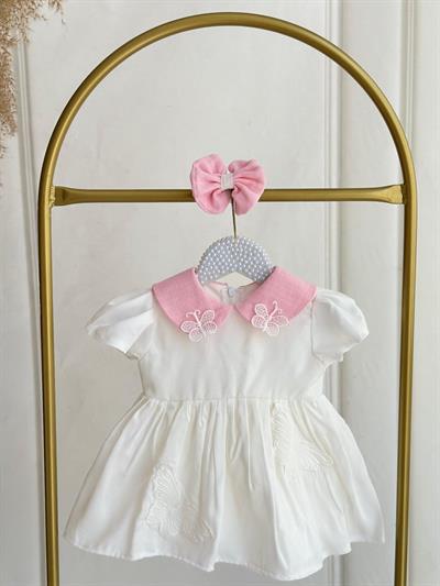 3-6 Ay Pembe Bebe Yaka Nakışlı Elbise