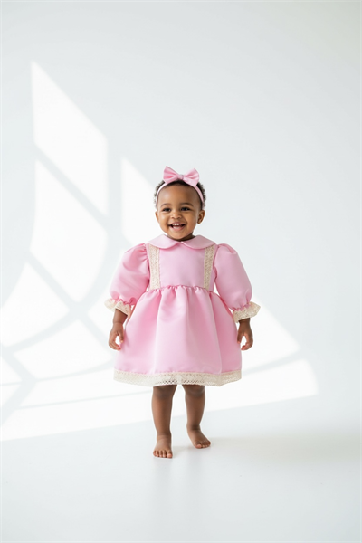 Krem Dantelli Pembe Elbise Set