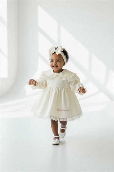 Krem Güpür Etek İşleme Elbise Set