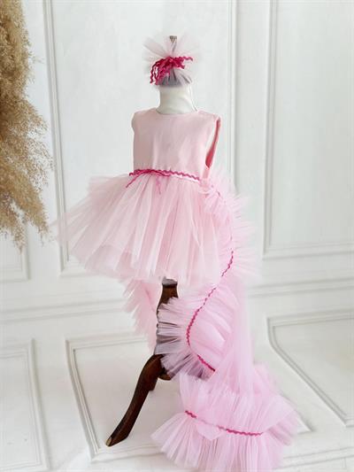 Pembe Saten Takıp Çıkarılabilen Tütülü Elbise