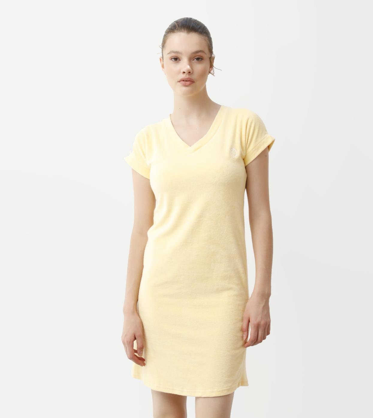 V Yaka  Havlu Kumaş Kadın Elbise