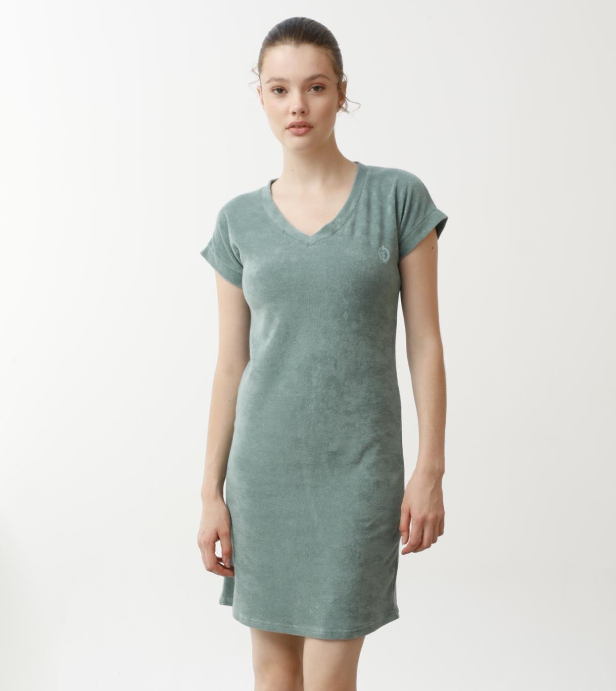 V Yaka Havlu Kumaş Kadın Elbise