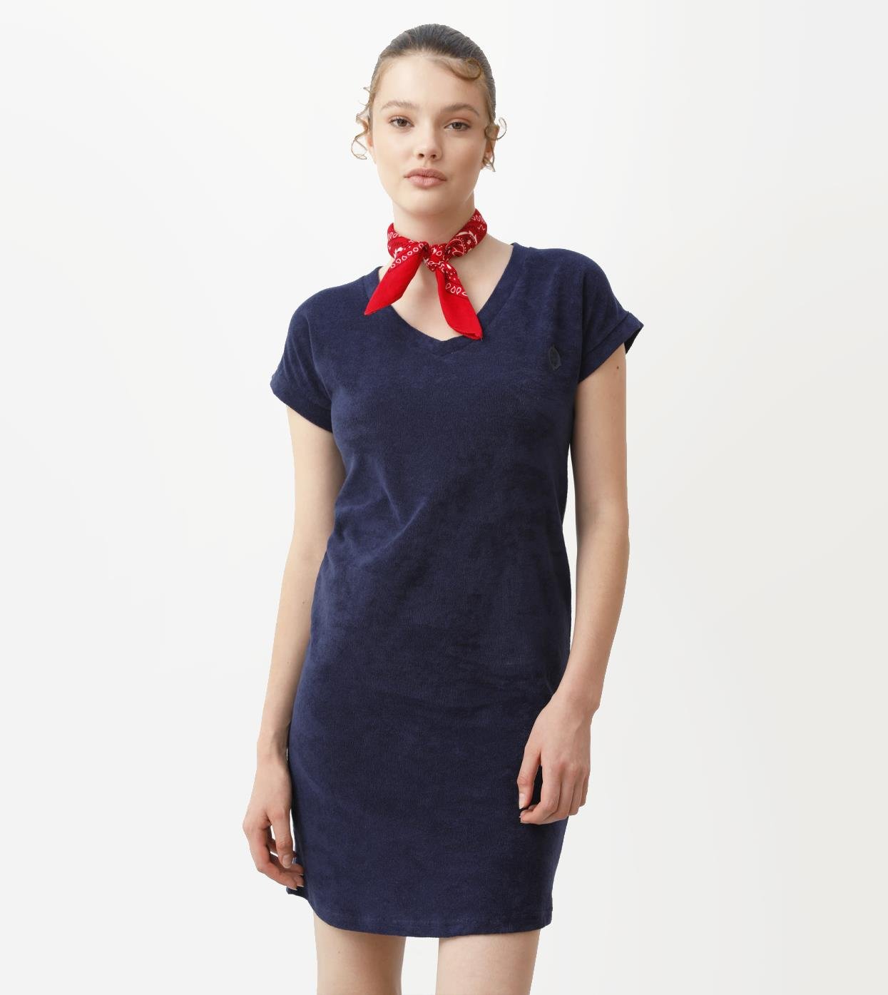 V Yaka Havlu Kumaş Kadın Elbise