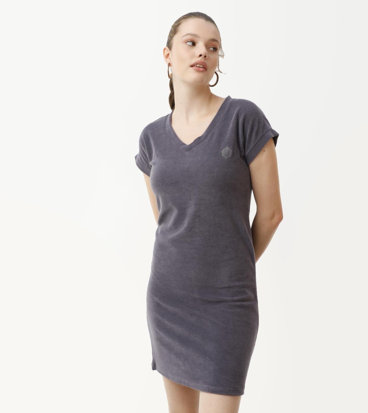 V Yaka Havlu Kumaş Kadın Elbise