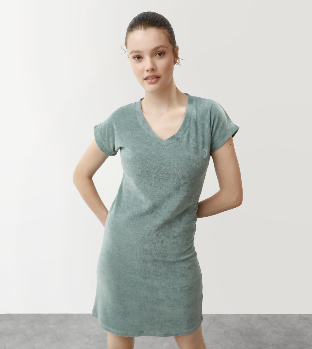 V Yaka Havlu Kumaş Kadın Elbise