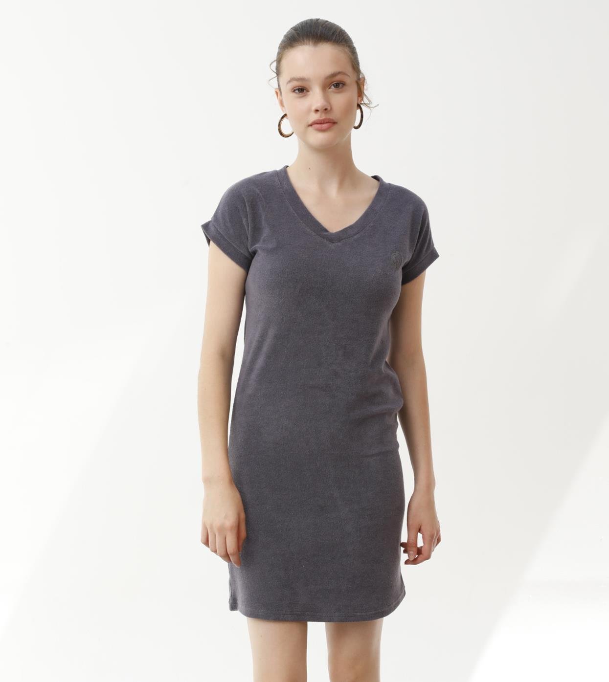 V Yaka Havlu Kumaş Kadın Elbise