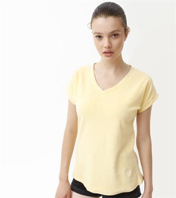 V Yaka Kadın Havlu Tshirt - Limon