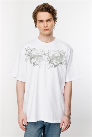 Warrior Horses Oversize Tshirt - Beyaz